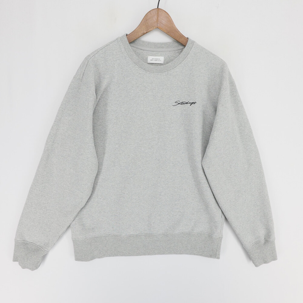 Saturdays NYC Bowery Sweatshirt Mens M Gray Heather Script Logo Crewneck Terry